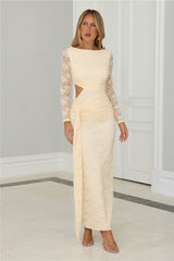 Soft But Statement Lace Long Sleeve Maxi Dress Butter
