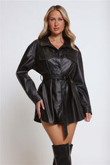 The Soho Belted Faux Leather Jacket Black