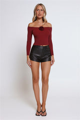 Rose Enchantment Ribbed Long Sleeve Top Wine