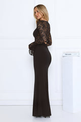 Rooftop Muse Lace Long Sleeve Maxi Dress Black