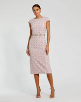 Pink Hand Embellished High Neck Midi Dress