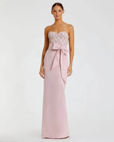 Pink Strapless Embellished Crepe Gown With Bow
