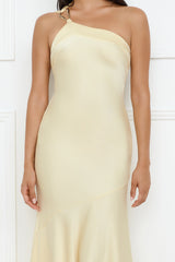 Masquerade Energy One Shoulder Satin Maxi Dress Yellow
