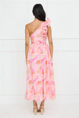 Rosy Haze One Shoulder Maxi Dress Pink