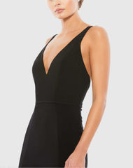 Black Plunge Neck High Slit Gown - FINAL SALE