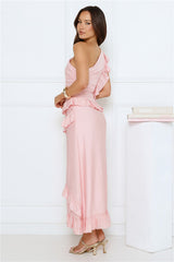 Moonlit Thoughts One Shoulder Maxi Dress Pink