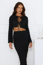 Whimsical Whirls Long Sleeve Top Black