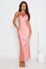 Speaks For Itself Satin Halter Maxi Dress Pink