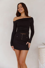 Slinky Feelings Off Shoulder Long Sleeve Top Black