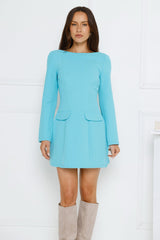 Polished Elegance Long Sleeve Mini Dress Blue