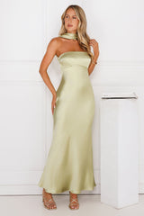 Precious Pearl Satin Maxi Dress Lime