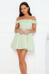 Pretty Nature Off Shoulder Mini Dress Sage