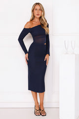 More To Want Long Sleeve Mesh Midi Dress Navy