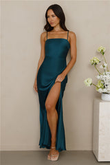 The Violetta Satin Maxi Dress Teal
