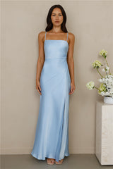 The Violetta Satin Maxi Dress Blue