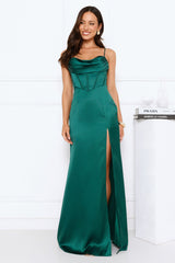 Trend Setters Unite Satin Maxi Dress Emerald