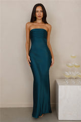 The Seraphina Strapless Satin Maxi Dress Teal