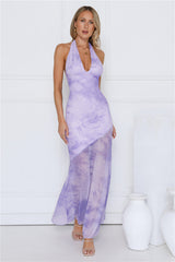 Sprinkle Pop Halter Mesh Maxi Dress Purple