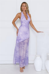 Sprinkle Pop Halter Mesh Maxi Dress Purple