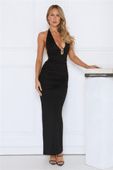 Starlit Elegance Halter Maxi Dress Black