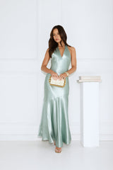 Softly Yours Satin Halter Maxi Dress Sage