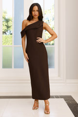 Shadow Whispers Off Shoulder Maxi Dress Brown