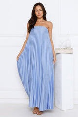 Moonlit Night Pleated Strapless Maxi Dress Blue