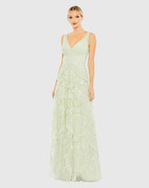 Sequined Scallop Ruffle Tiered V-Neck Gown