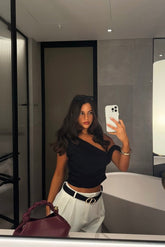 The Edit Tailored Off Shoulder Crop Top Black