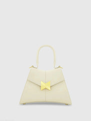White Angular Small Leather Handbag With Gold Hardware