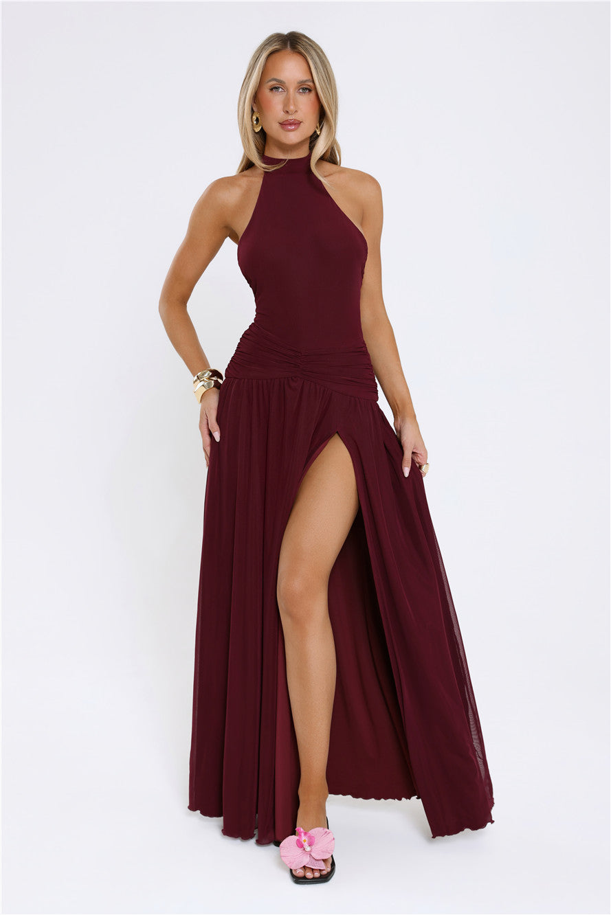 Sundown Soul Halter Midnight Blossoms Maxi Dress Plum