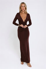 Stare Worthy Long Sleeve Maxi Dress Brown