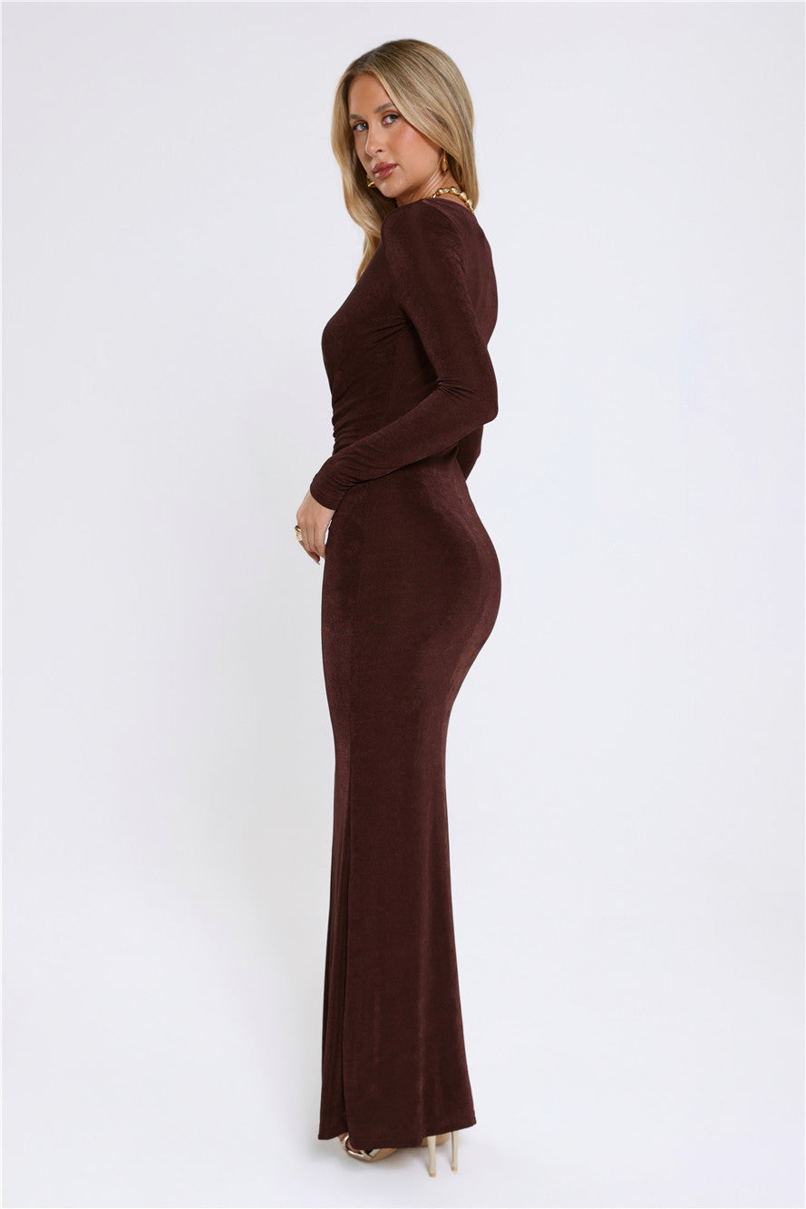 Stare Worthy Long Sleeve Maxi Dress Brown