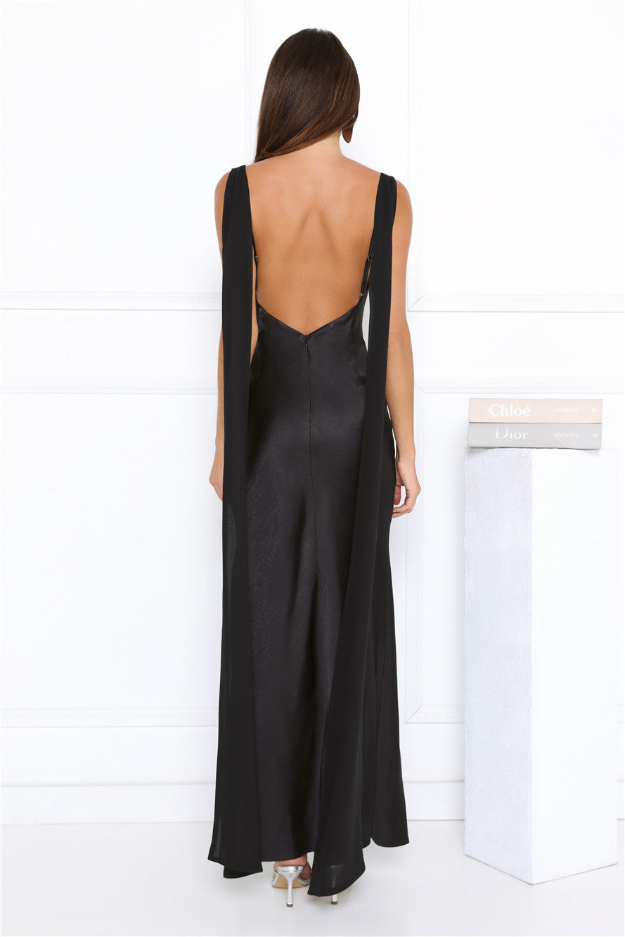 Styled For Likes Satin Maxi Dress Black