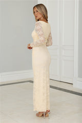 Soft But Statement Lace Long Sleeve Maxi Dress Butter