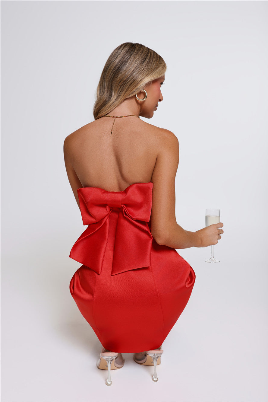 The Best Gift Satin Strapless Mini Dress Red
