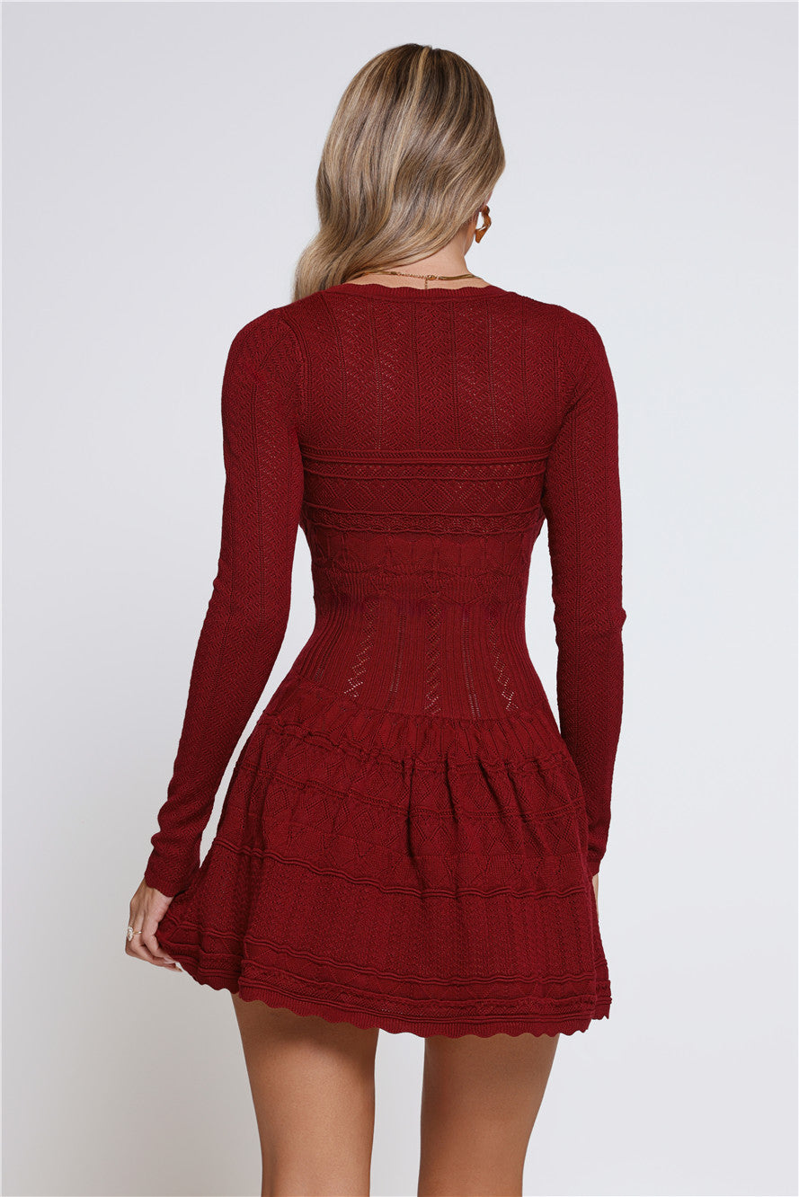 Pretty Portrait Long Sleeve Knit Mini Dress Wine