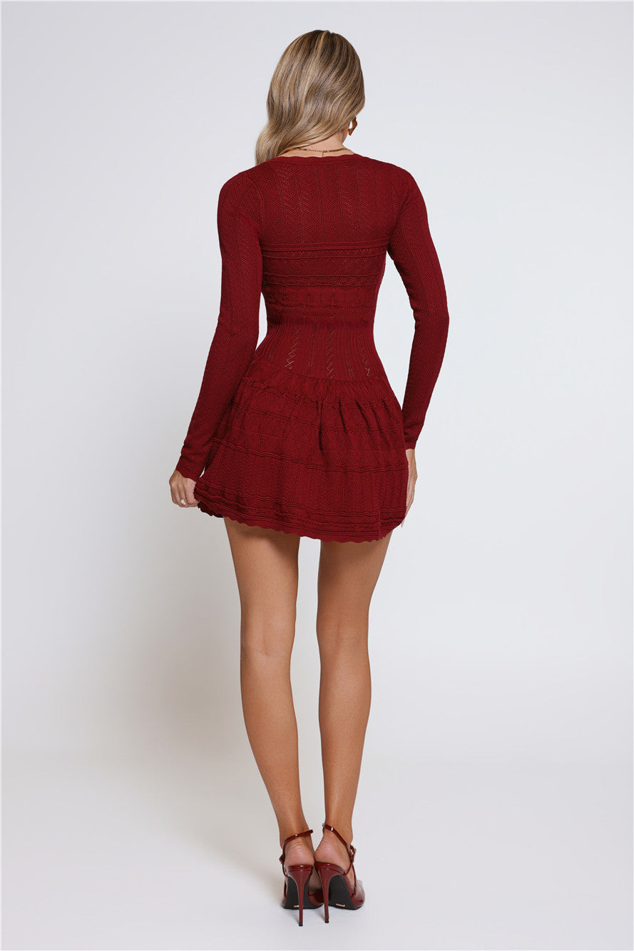 Pretty Portrait Long Sleeve Knit Mini Dress Wine
