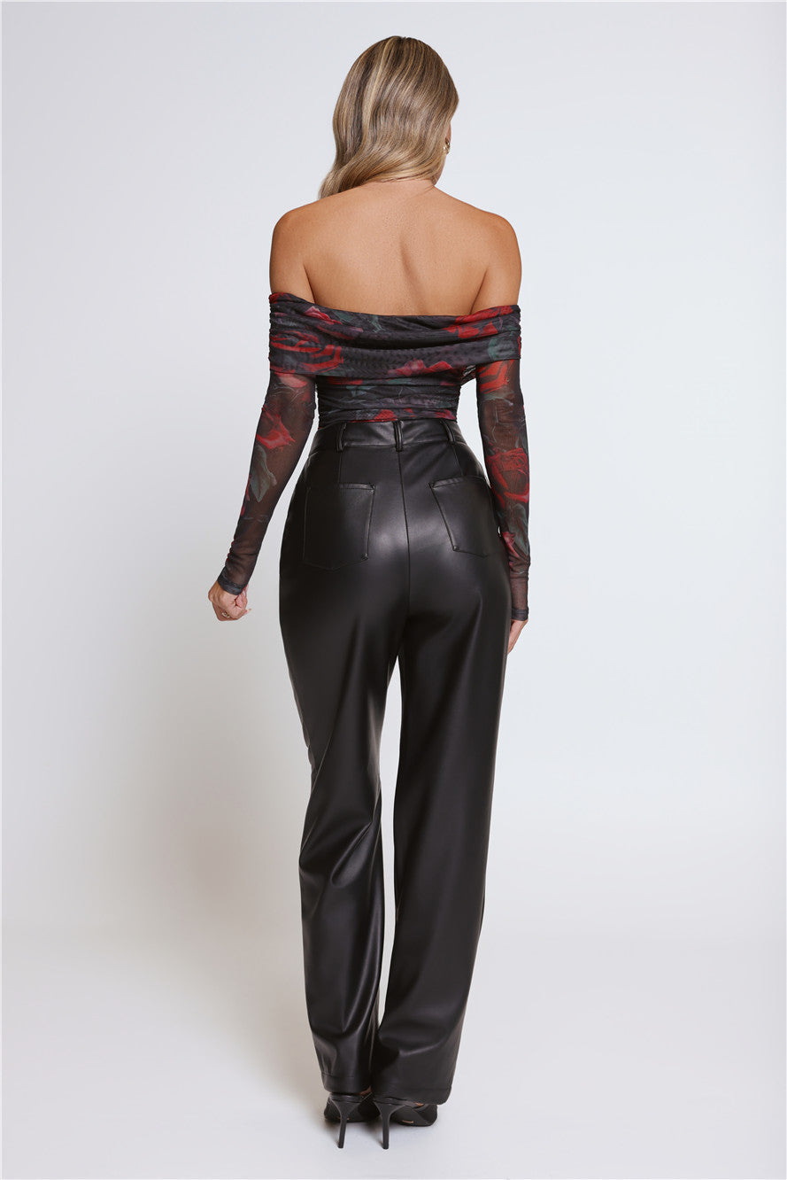 Roses In Bloom Long Sleeve Mesh Bodysuit Black