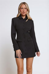 Preppy Perfection Tailored Long Sleeve Mini Dress Black