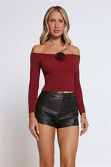Rose Enchantment Ribbed Long Sleeve Top Wine