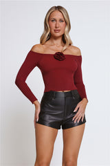 Rose Enchantment Ribbed Long Sleeve Top Wine