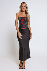 Satin Slip Maxi Skirt Black
