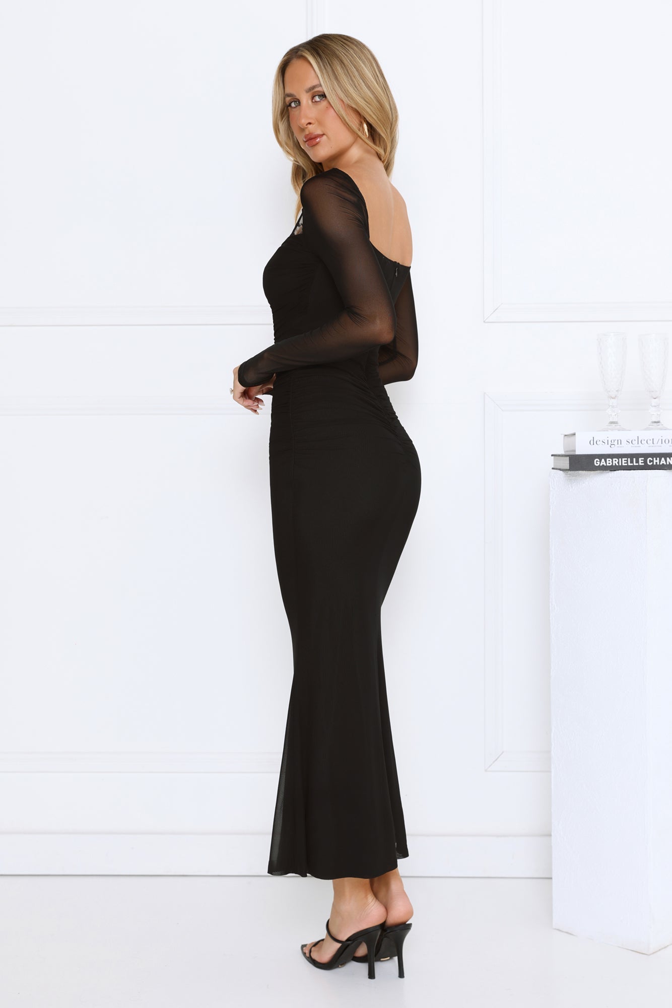 Trendsetter Edit Mesh Long Sleeve Maxi Dress Black