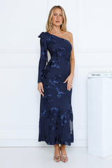 Wildflower Mood One Shoulder Maxi Dress Navy