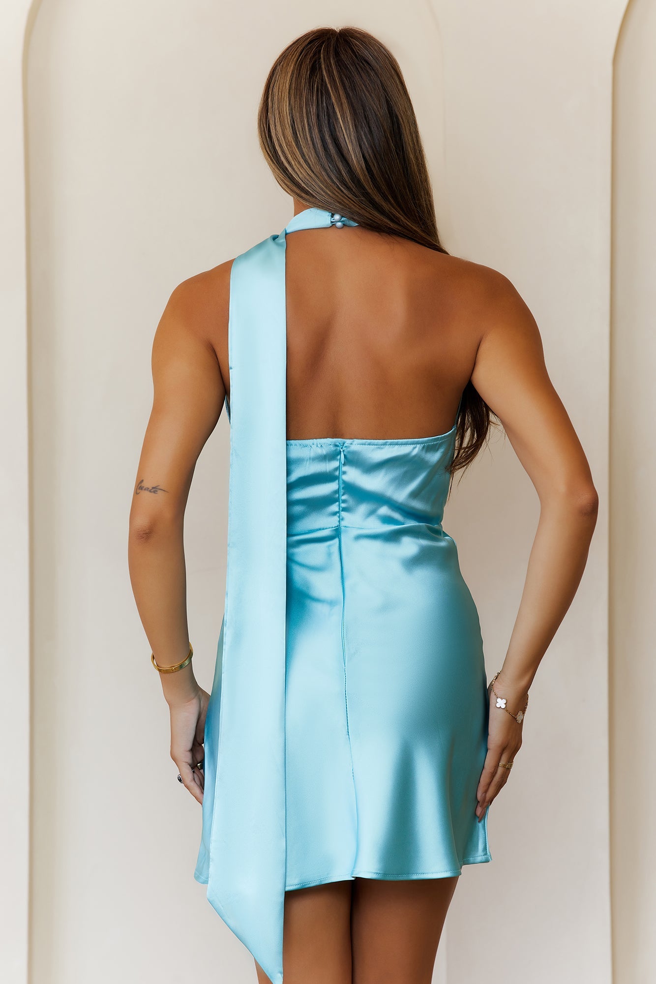 Satin Spell Satin Halter Mini Dress Teal