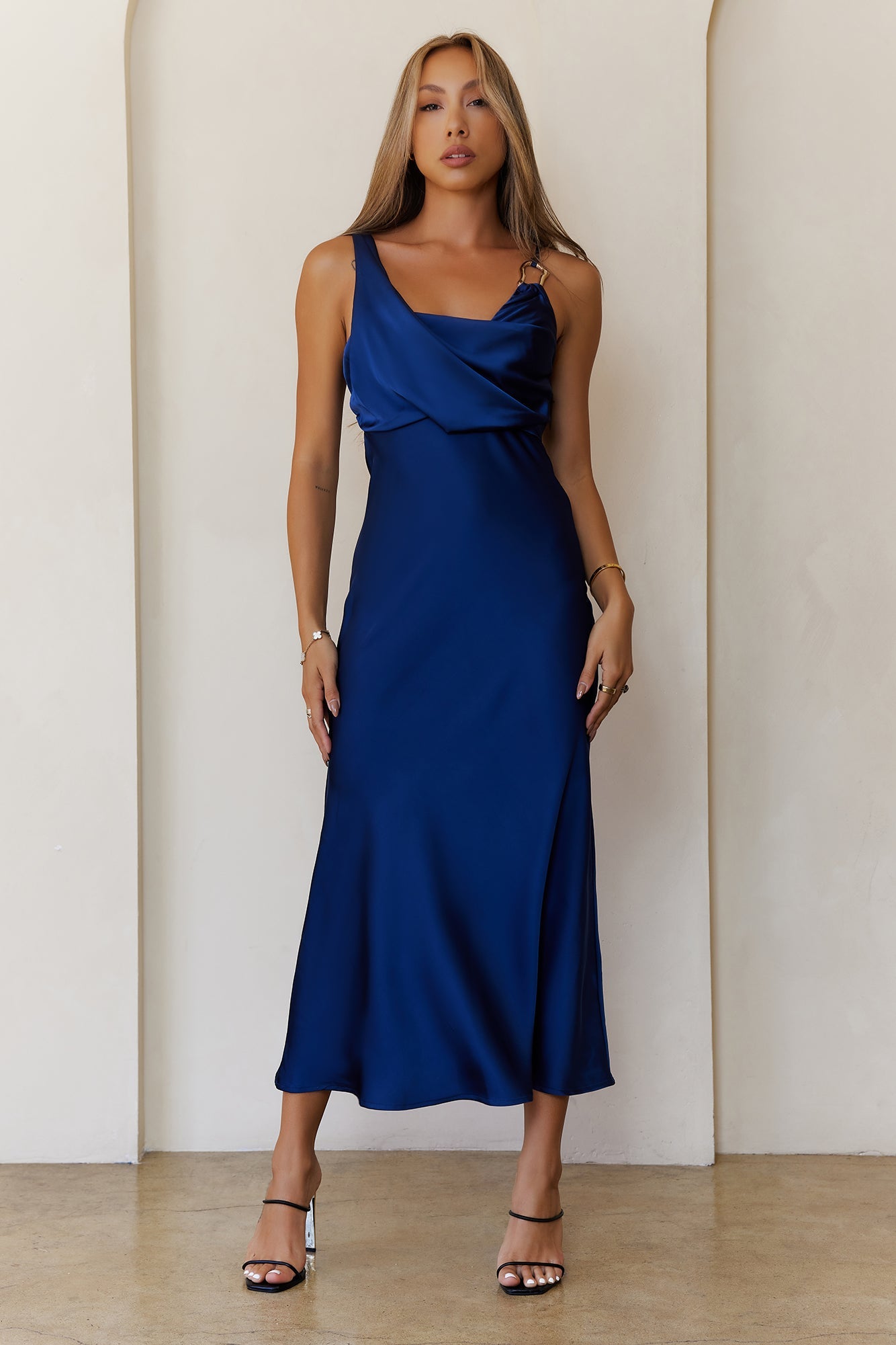 Pretty in Passion Satin Maxi Dress Navy