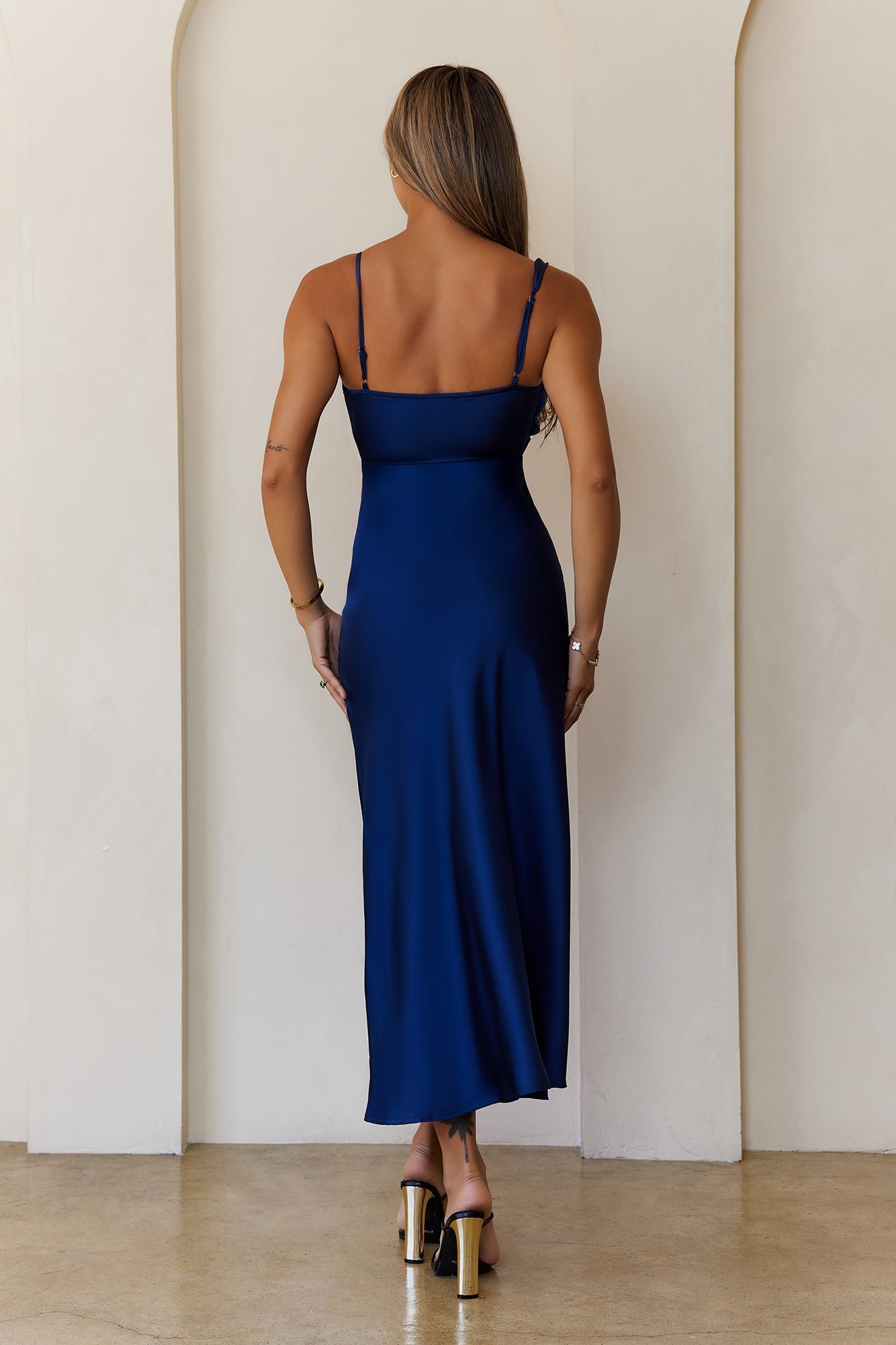 Pretty in Passion Satin Maxi Dress Navy