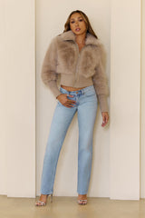 Midnight Whimsy Faux Fur Jacket Taupe