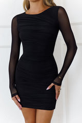 Oceans Secret Long Sleeve Mesh Mini Dress Black